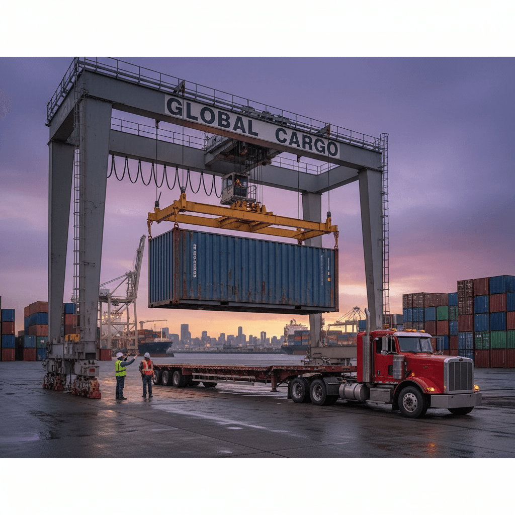 Shipping container loading onto truck