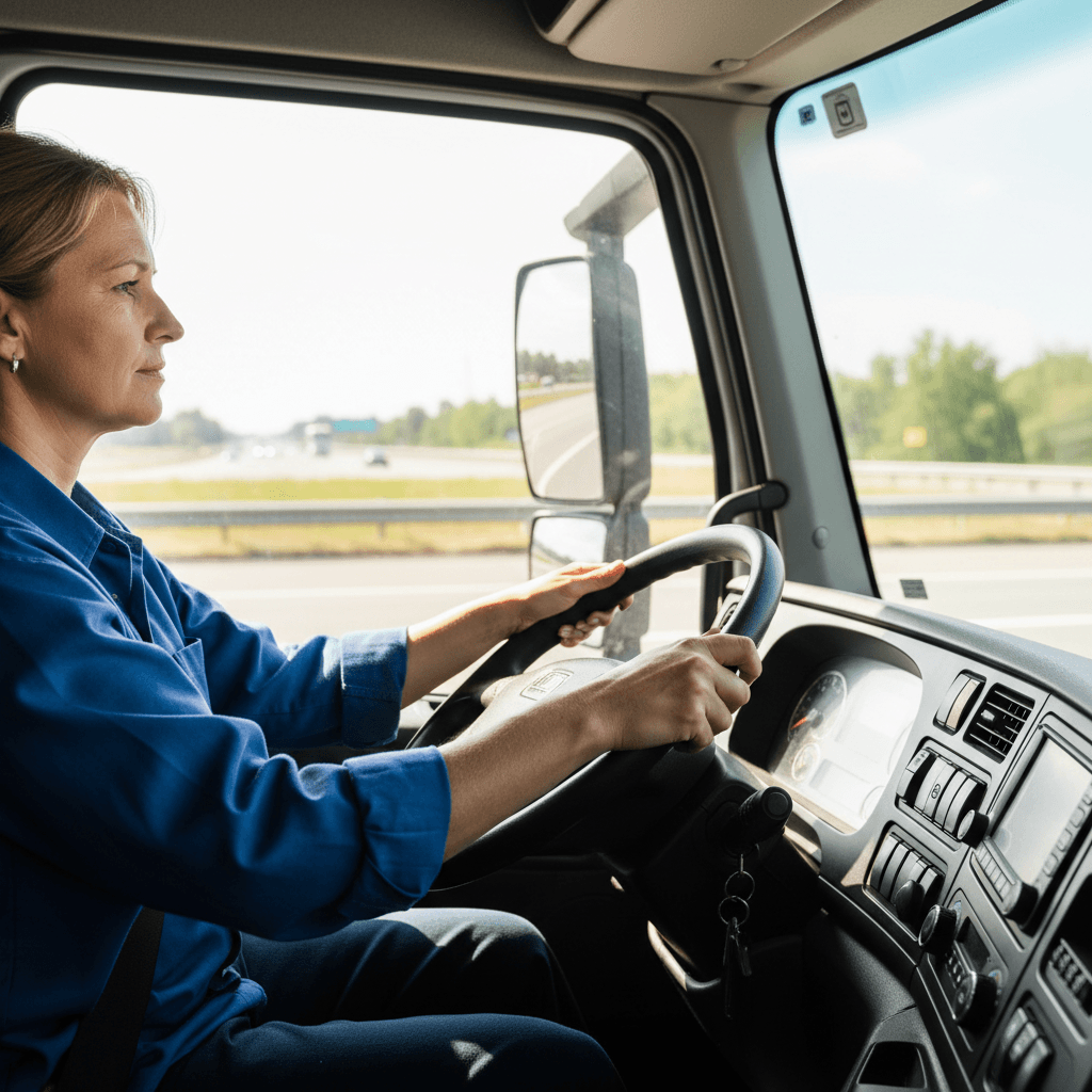 Truck driver inspecting container shipment